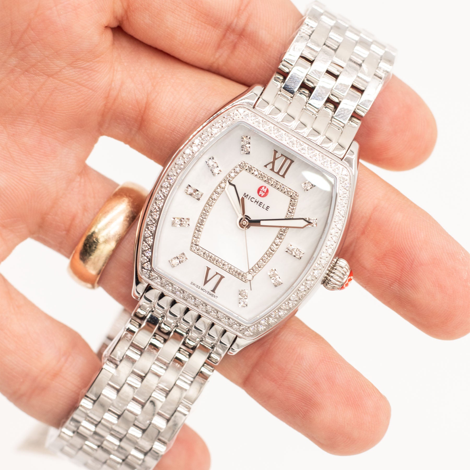 Michele Revele Stainless Steel Diamond Mother of Pearl 