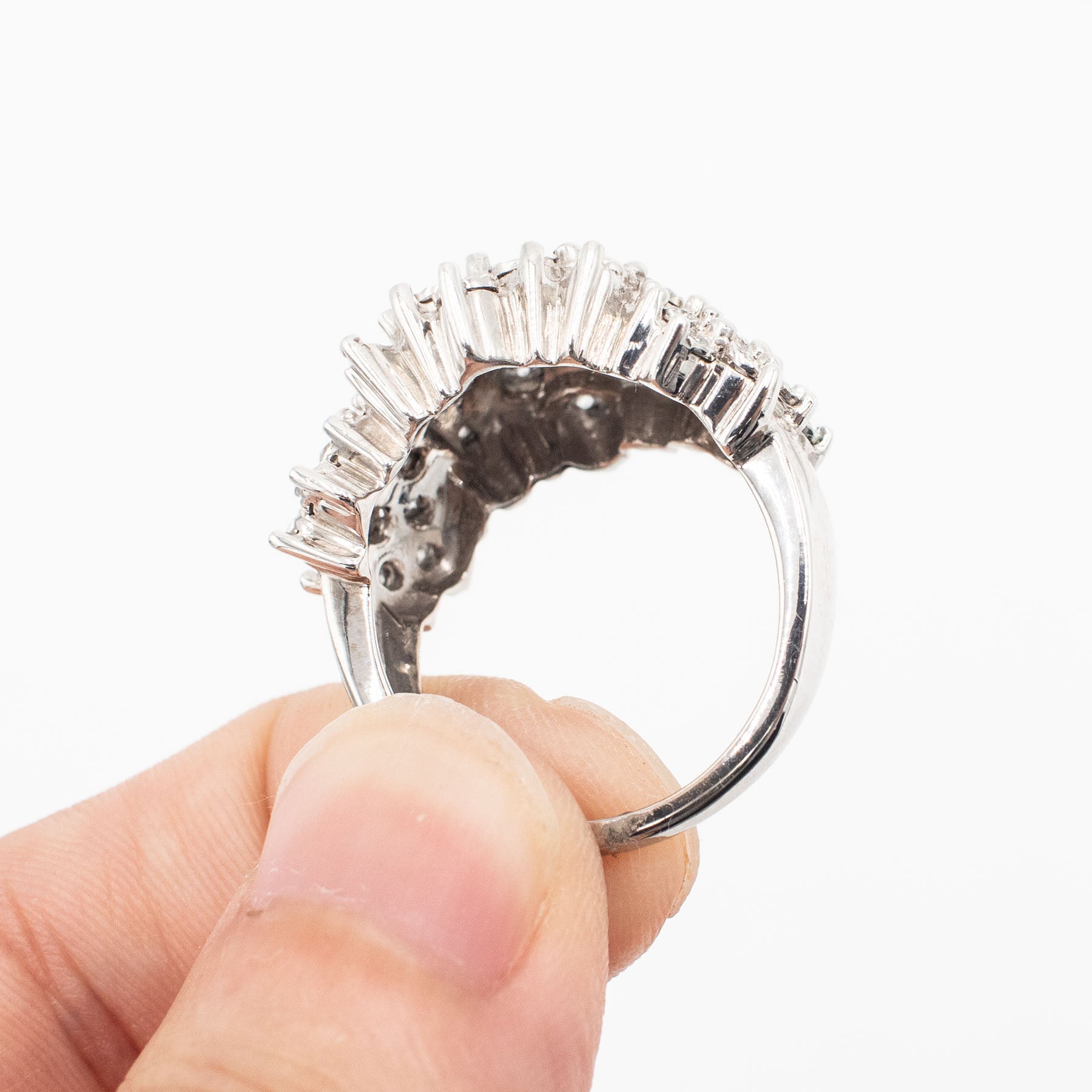 10k White Gold Round & Baguette Wide Cluster Ring