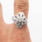 14k White Gold Flower Style Dome Diamond Ring