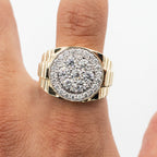 14k Yellow Gold Watch Style Diamond Cluster Wide Ring