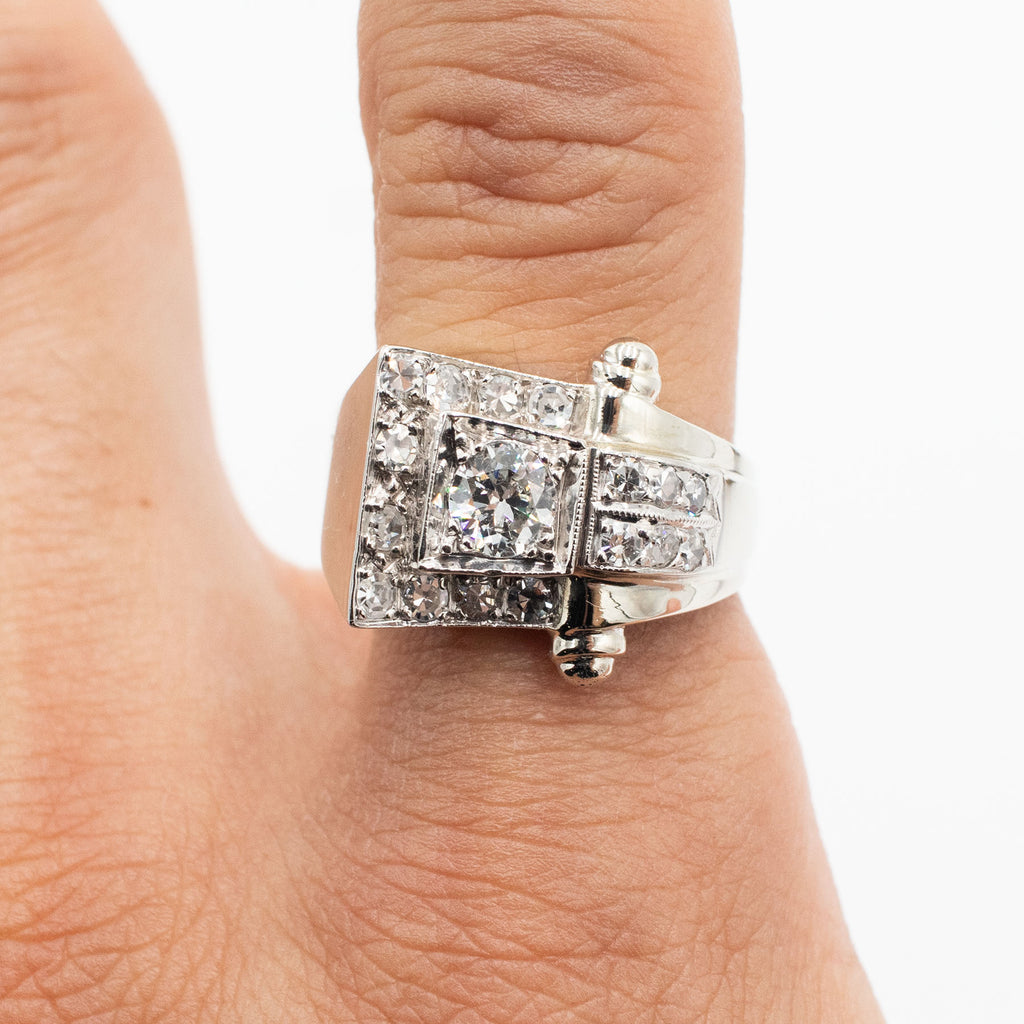 14k White Gold Euro Cut Diamond Pave Wide Ring