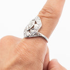 14k White Gold 0.80ctw Round Cut Diamond Vintage Shield Ring