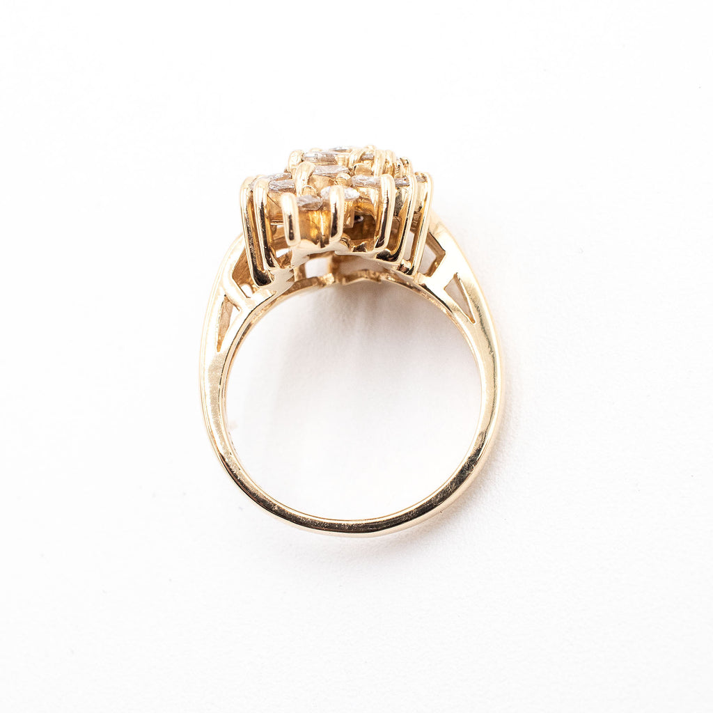 14k Yellow Gold 1.25ctw Marquise & Round Diamond Cluster Ring