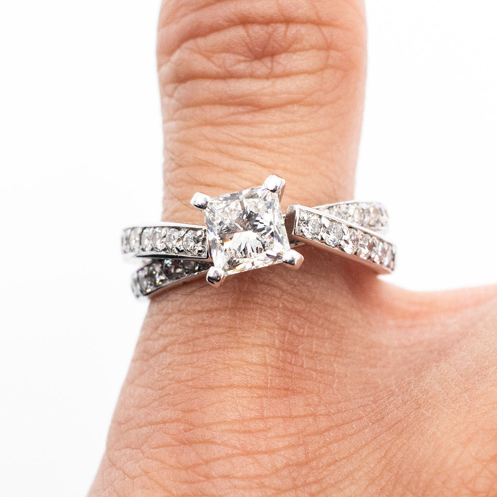 14k White Gold 0.77ctw Princess Cut Diamond Engagement Ring