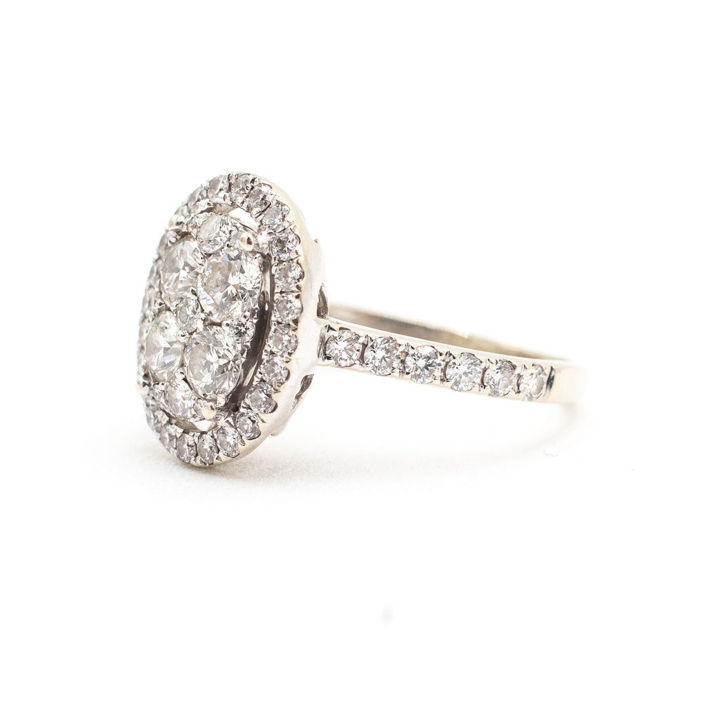 14k White Gold Round Cut Diamond Pave Halo Oval Ring