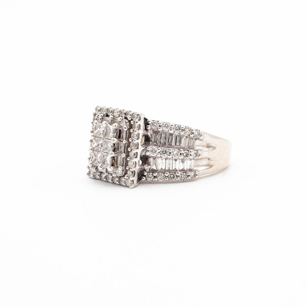 14k White Gold Multi Diamond Pave Engagement Ring