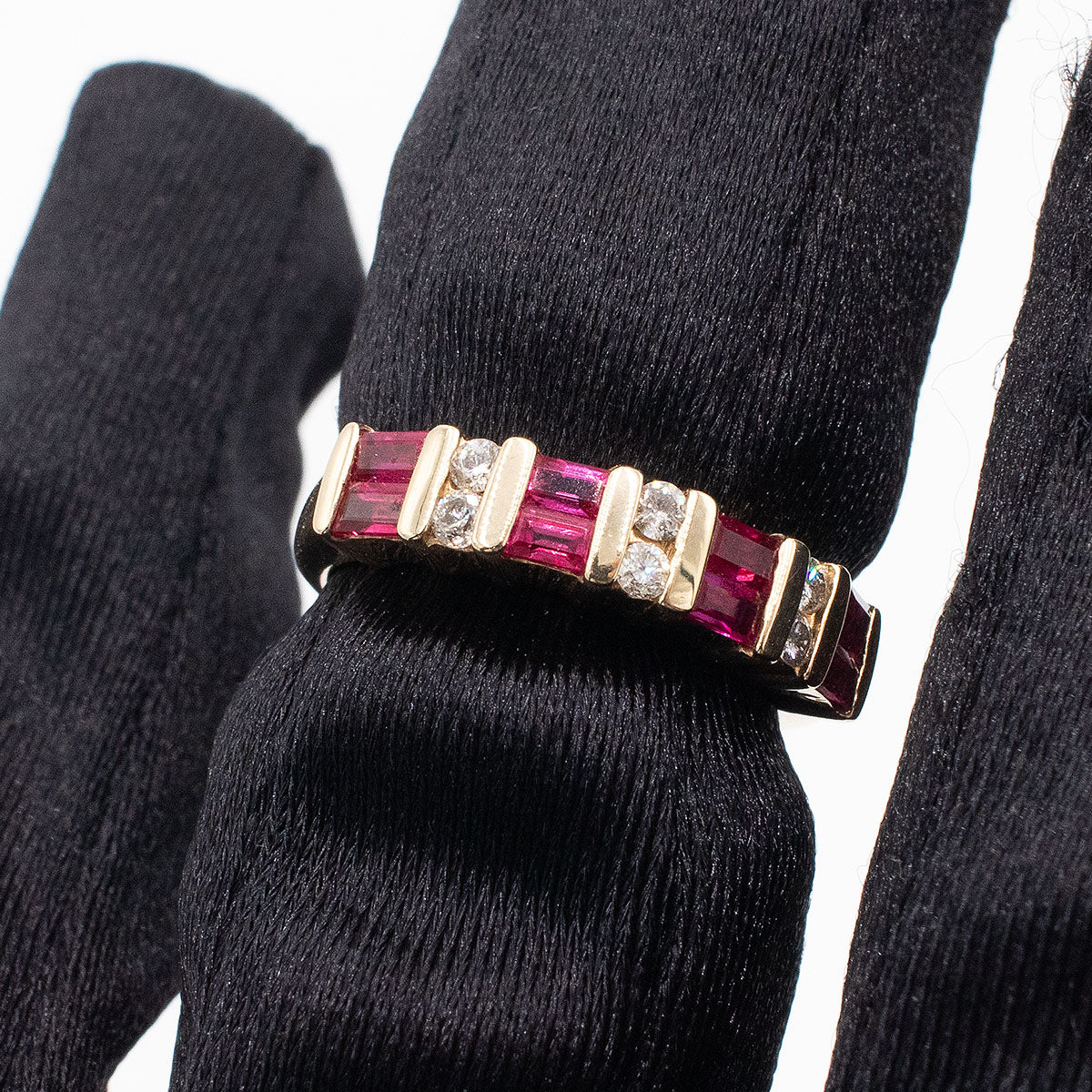 14k Yellow Gold Baguette Ruby & Diamond Ladies Band