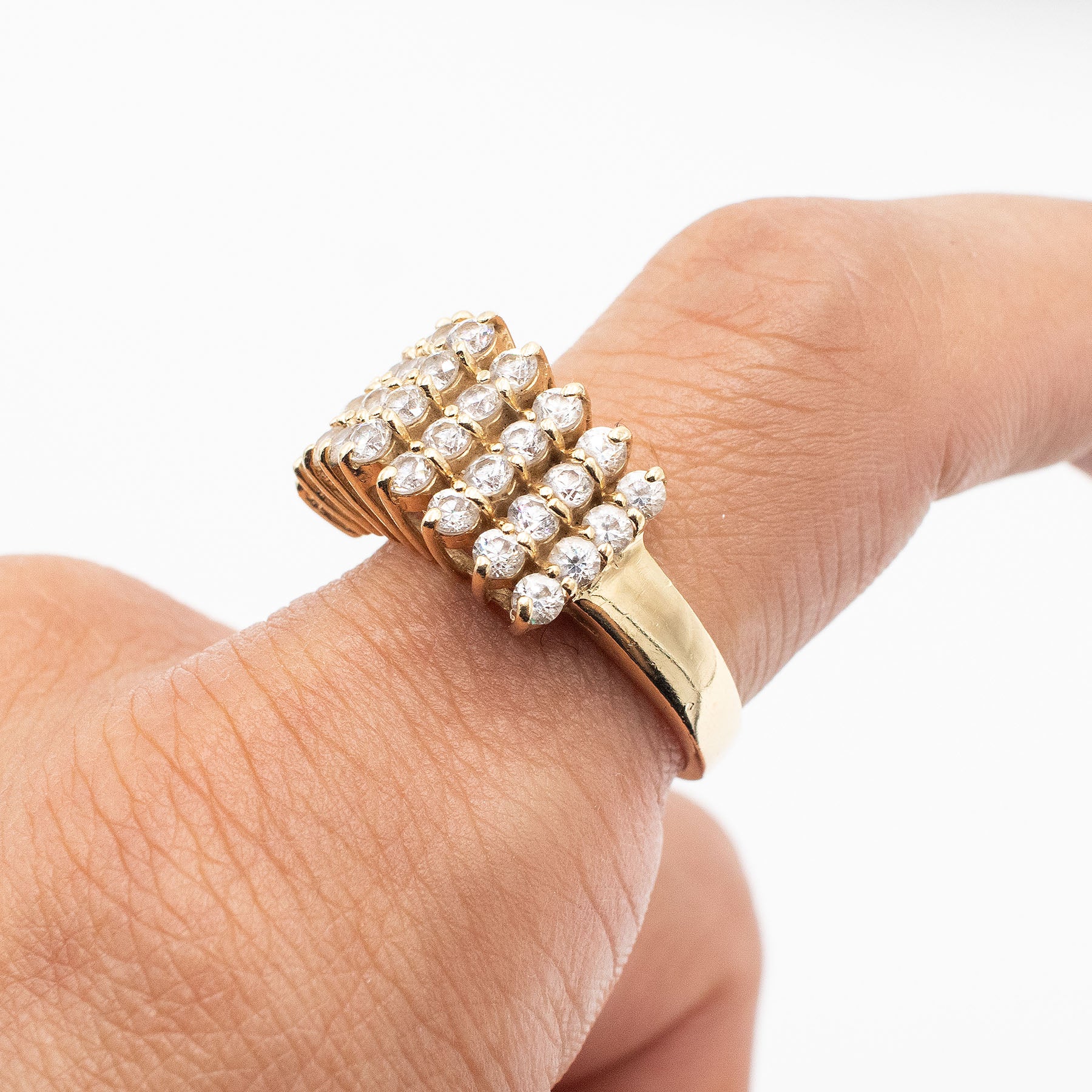 14k Yellow Gold 1.4ctw Round Cut Diamond Pyramid Style Ring