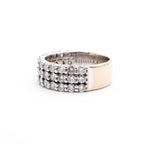 18k White Gold Three Row Diamond Halfway Wedding Band