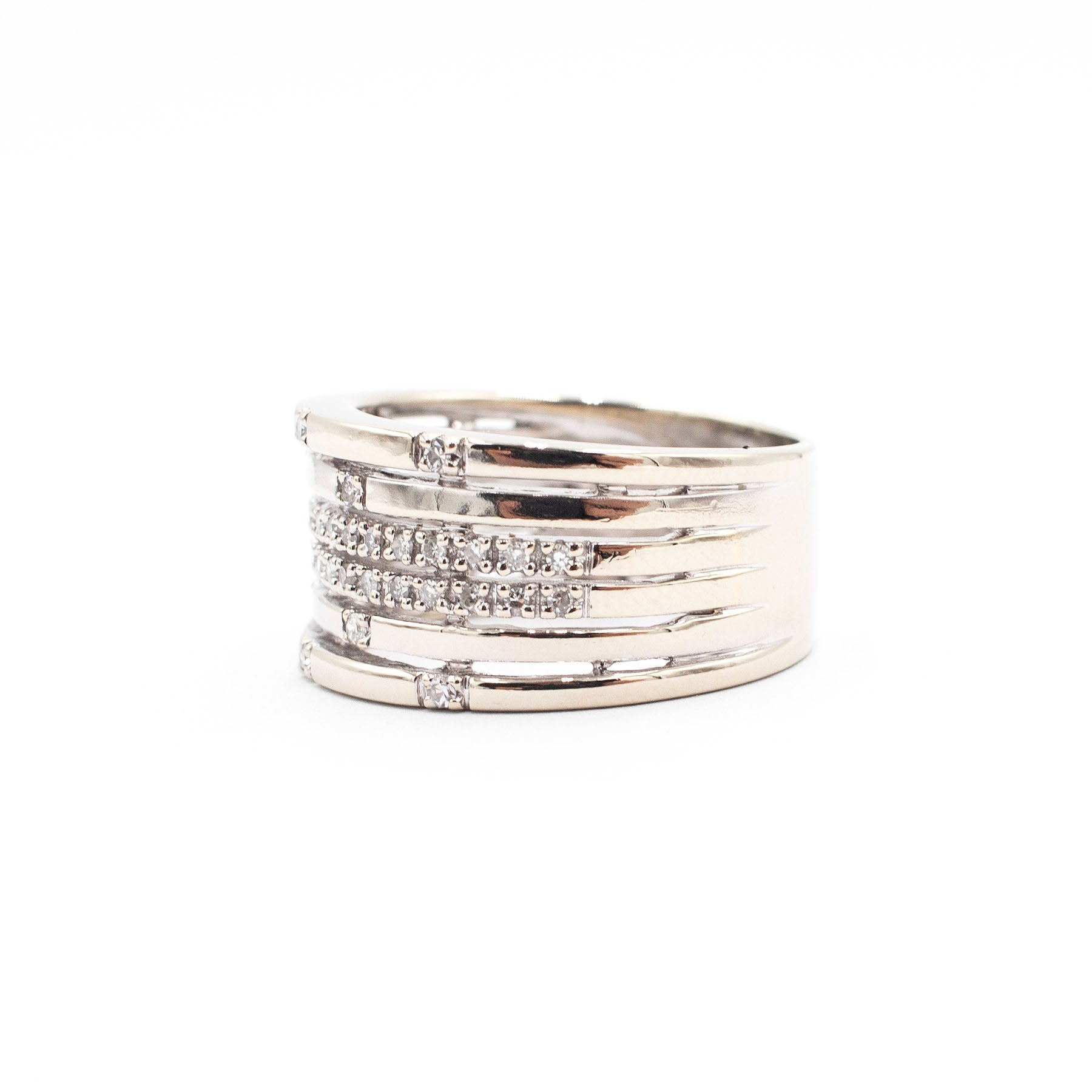 14k White Gold 0.50ctw Round Cut Diamond Pave Wide Ring