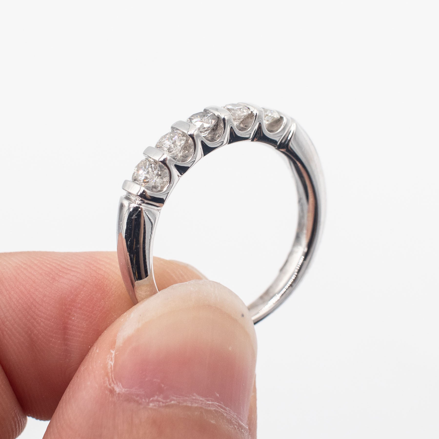 14k White Gold 0.45ctw Round Cut Diamond Five Stone Wedding Band