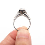 10k White Gold Princess & Round Cut Diamond Antique Ring