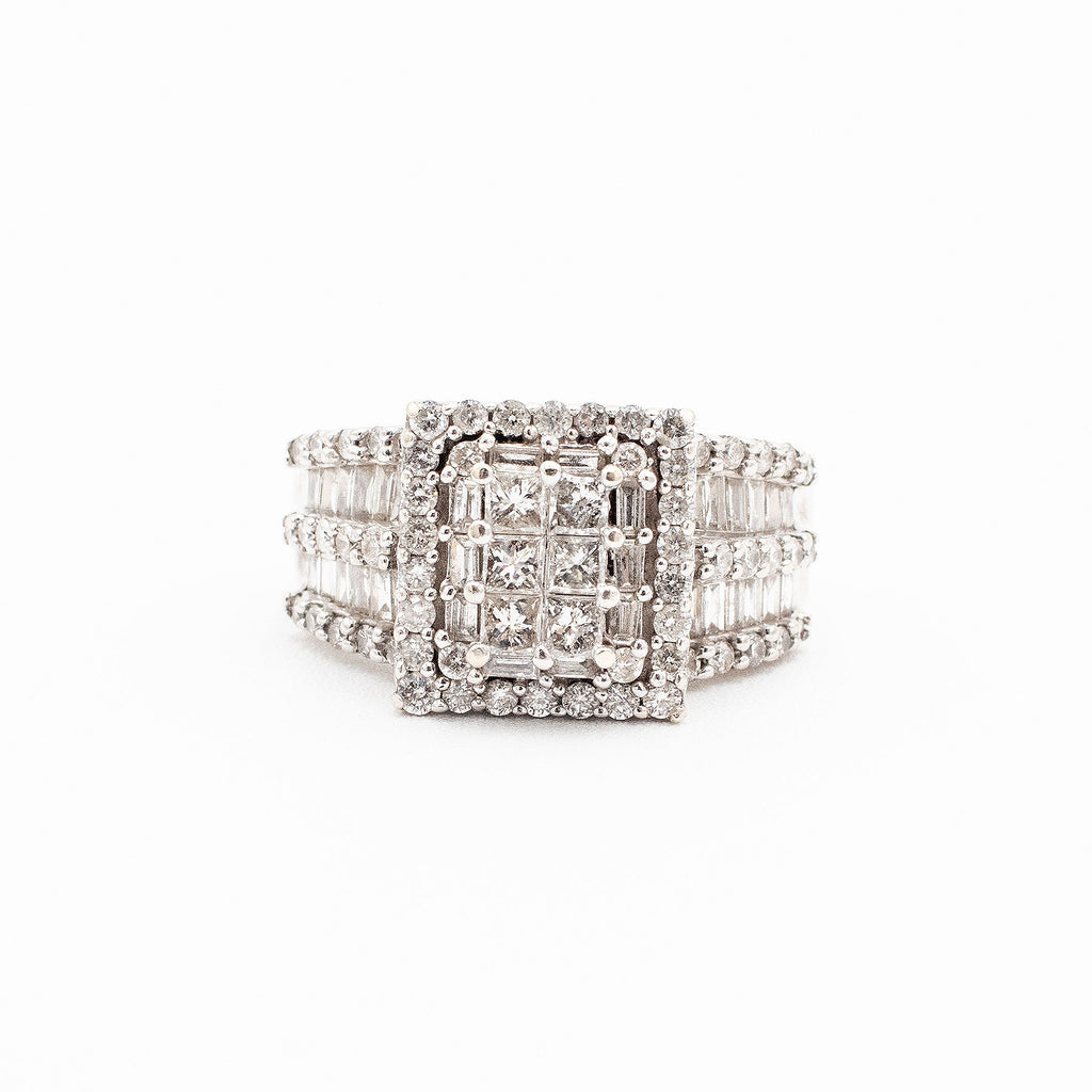 14k White Gold Multi Diamond Pave Engagement Ring