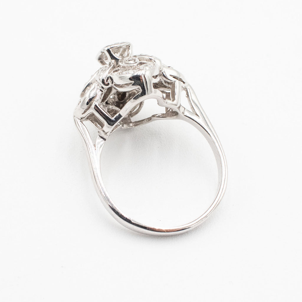 14k White Gold Flower Style Dome Diamond Ring