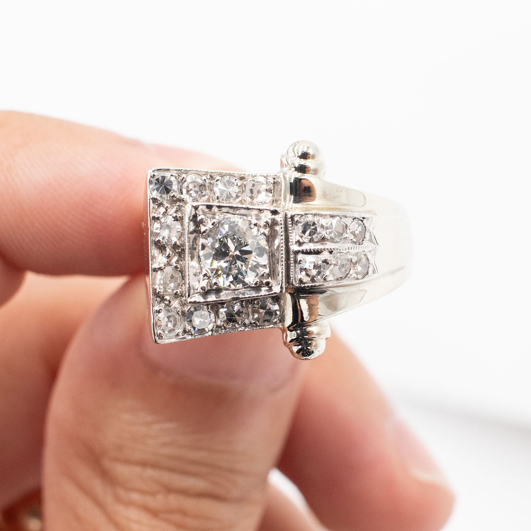 14k White Gold Euro Cut Diamond Pave Wide Ring