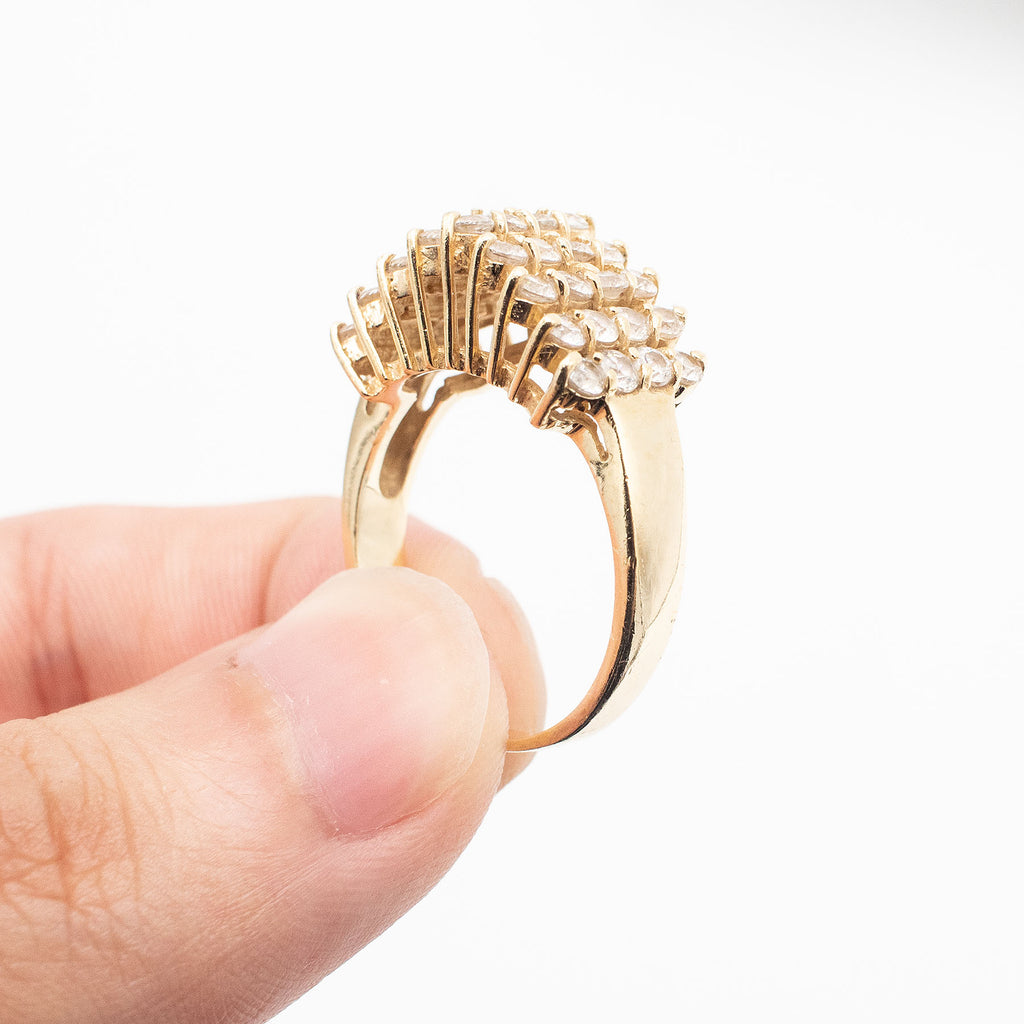 14k Yellow Gold 1.4ctw Round Cut Diamond Pyramid Style Ring