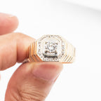 14k Yellow Gold Round Diamond Mens Wide Ring