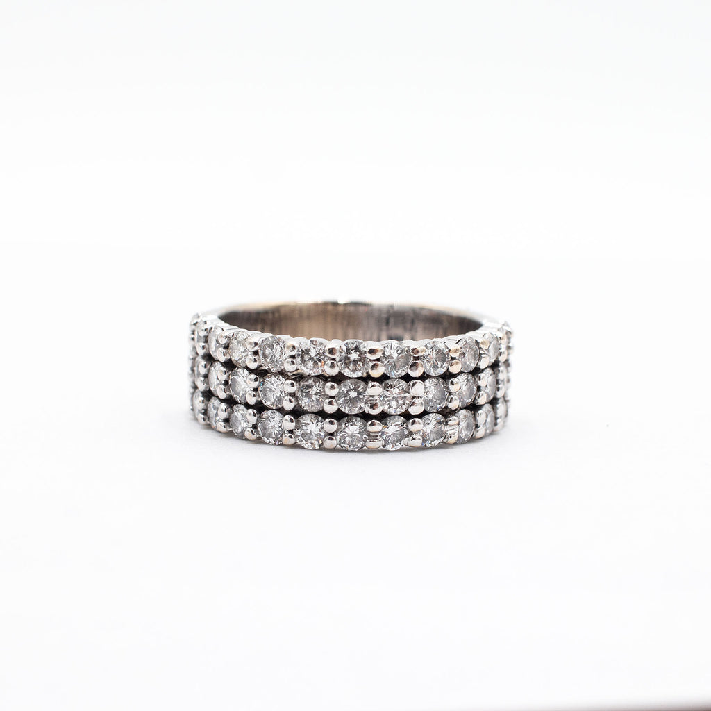 18k White Gold Three Row Diamond Halfway Wedding Band