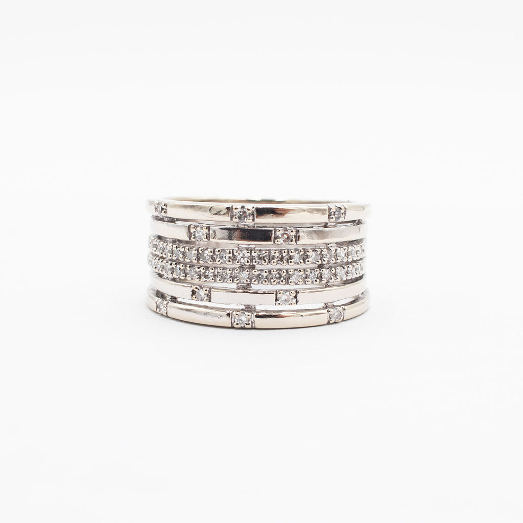14k White Gold 0.50ctw Round Cut Diamond Pave Wide Ring