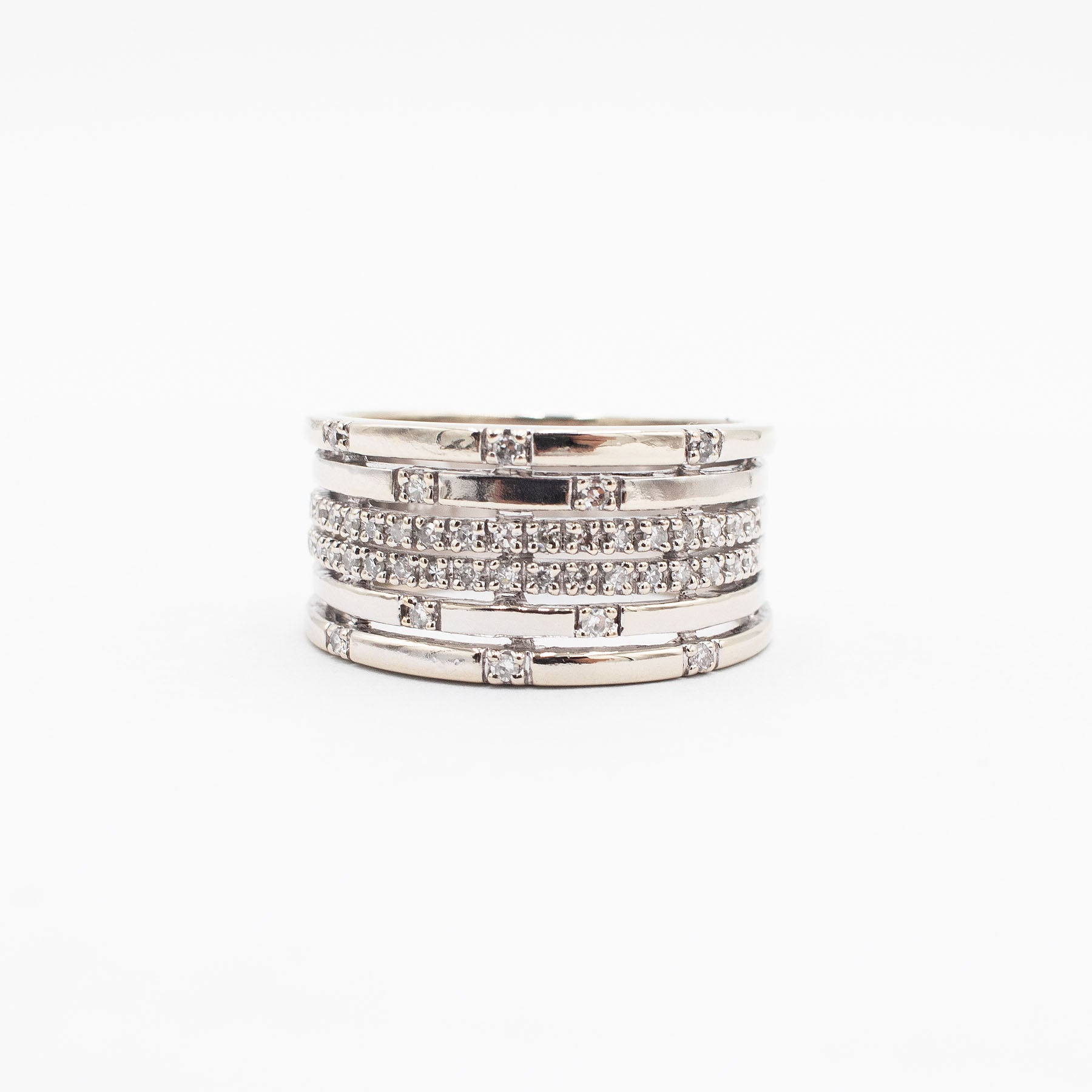 14k White Gold 0.50ctw Round Cut Diamond Pave Wide Ring