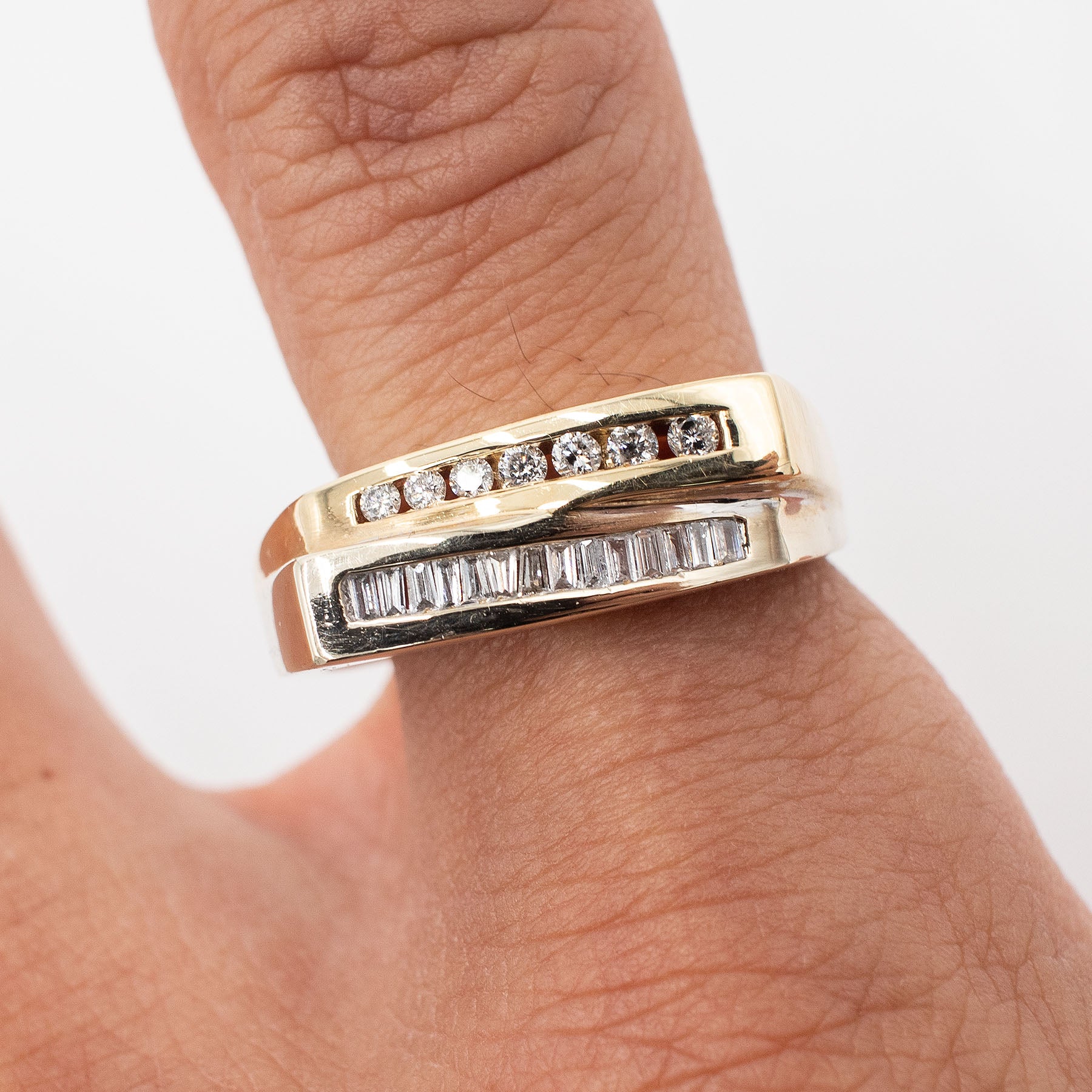 14k Two Tone Gold 0.42ctw Bezel Set Double Row Diamond Ring