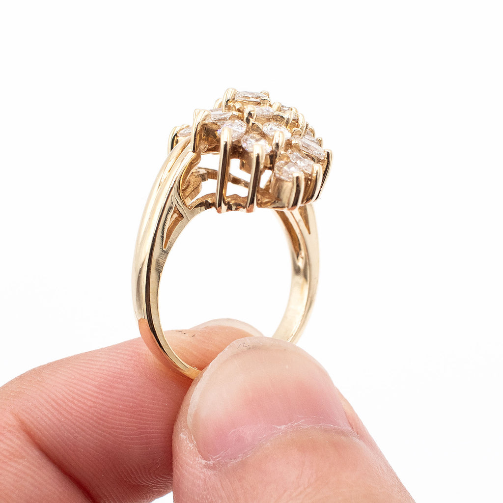 14k Yellow Gold 1.25ctw Marquise & Round Diamond Cluster Ring