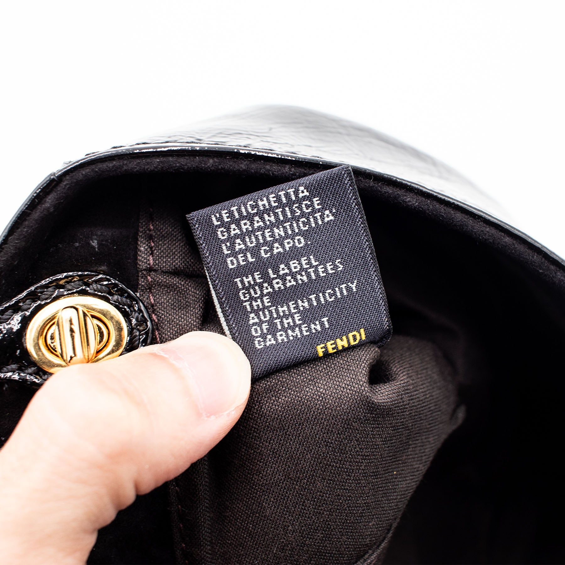 FENDI Patent Black Leather Clutch Handbag