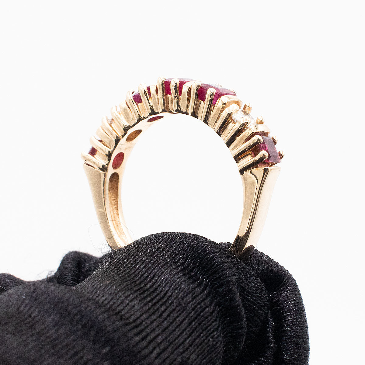 14k Yellow Gold Diamond & Ruby Ladies Band Ring