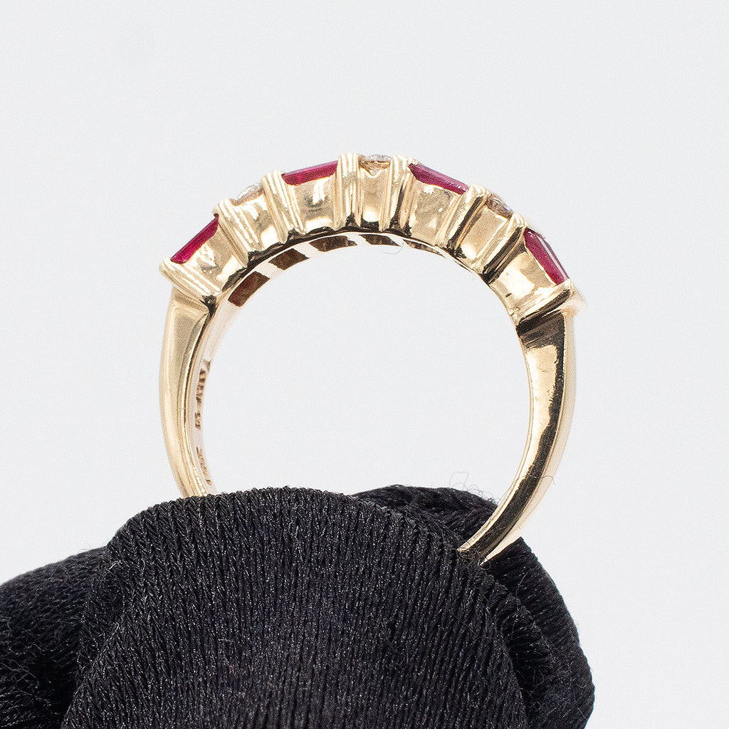 14k Yellow Gold Baguette Ruby & Diamond Ladies Band