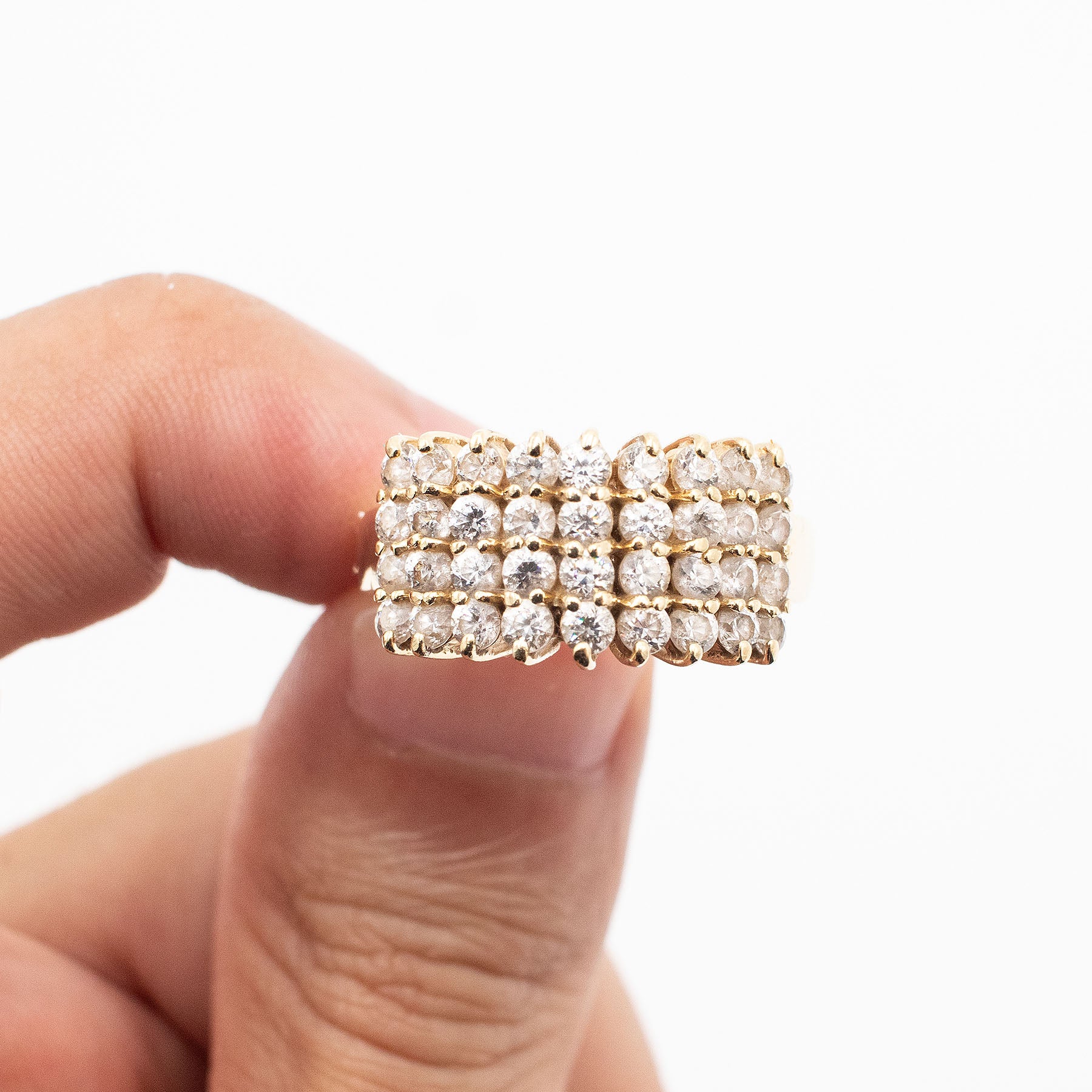 14k Yellow Gold 1.4ctw Round Cut Diamond Pyramid Style Ring