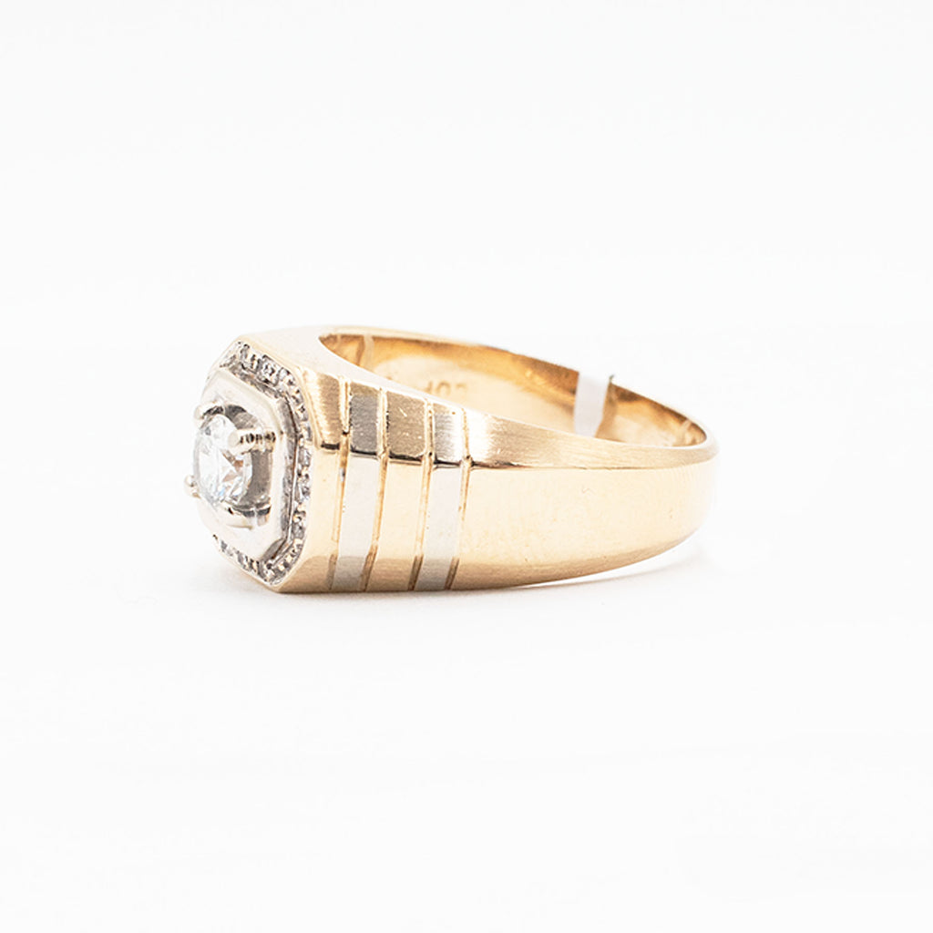 14k Yellow Gold Round Diamond Mens Wide Ring