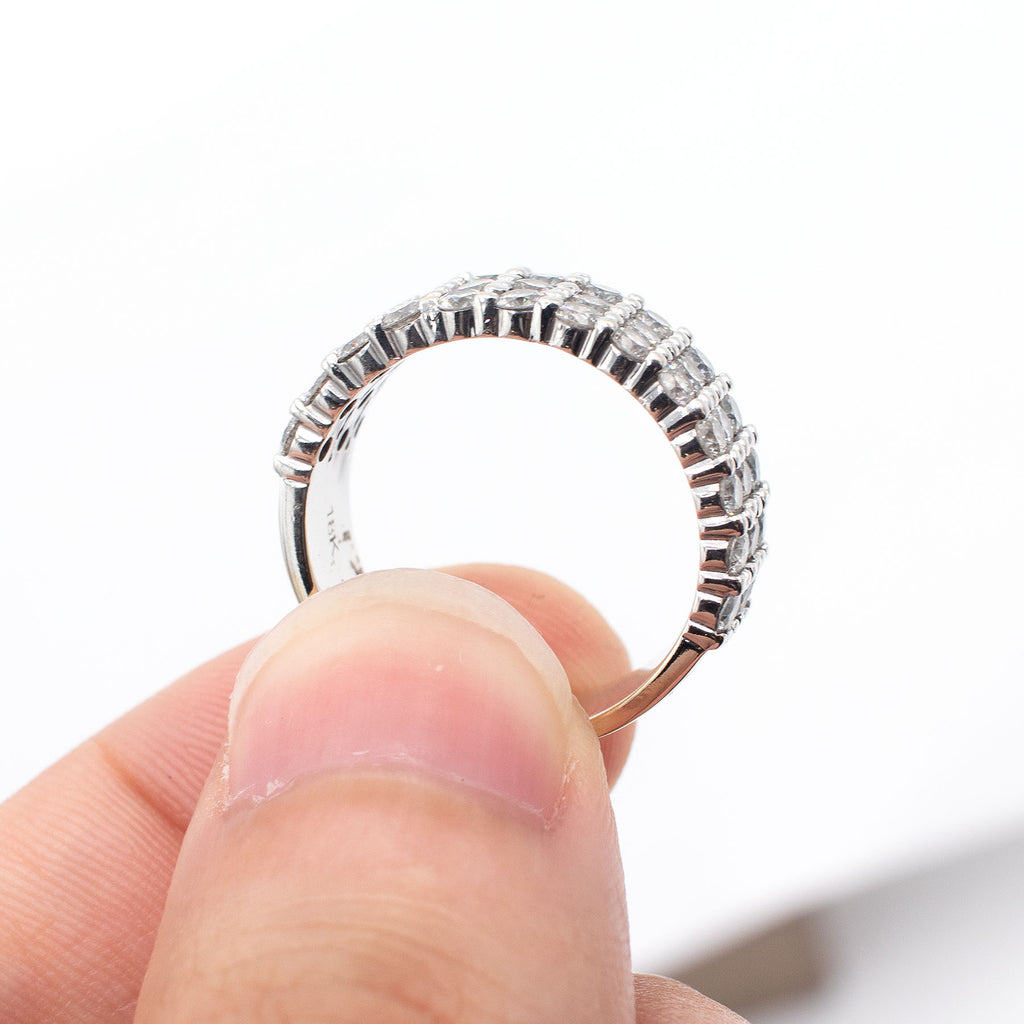18k White Gold Three Row Diamond Halfway Wedding Band