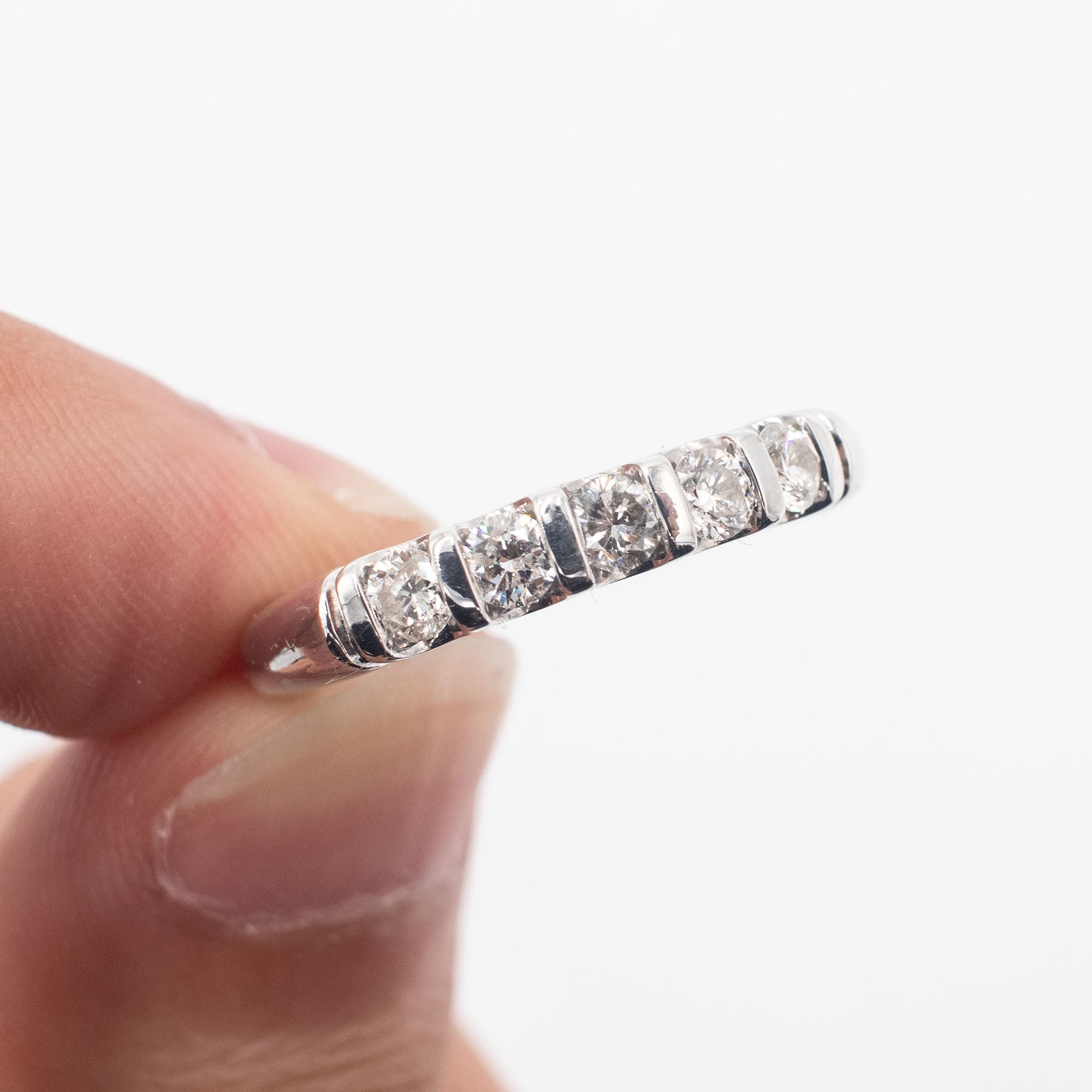 14k White Gold 0.45ctw Round Cut Diamond Five Stone Wedding Band