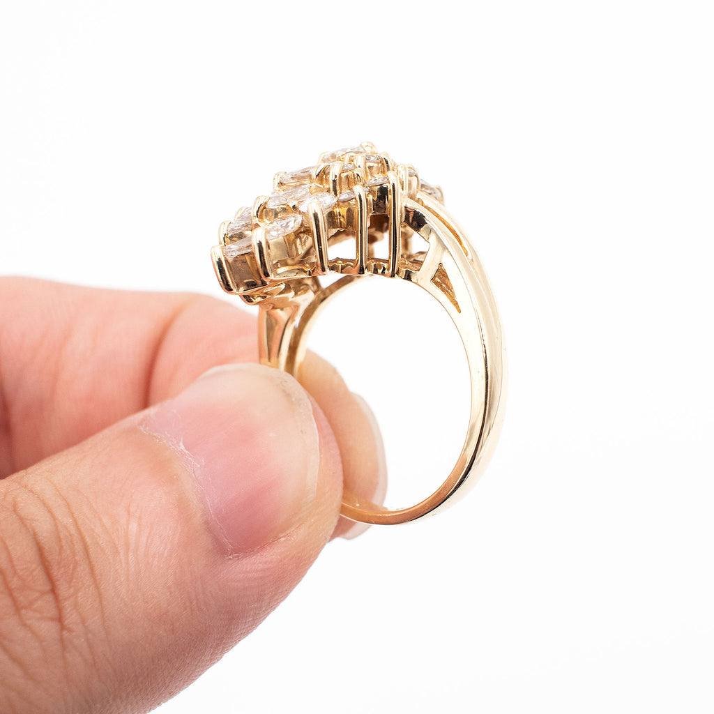 14k Yellow Gold 1.25ctw Marquise & Round Diamond Cluster Ring