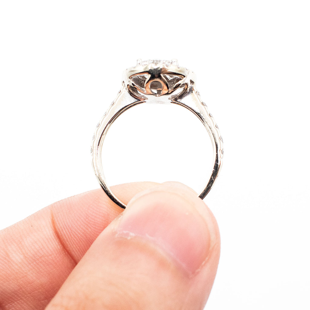 14k White Gold Round Cut Diamond Pave Halo Oval Ring