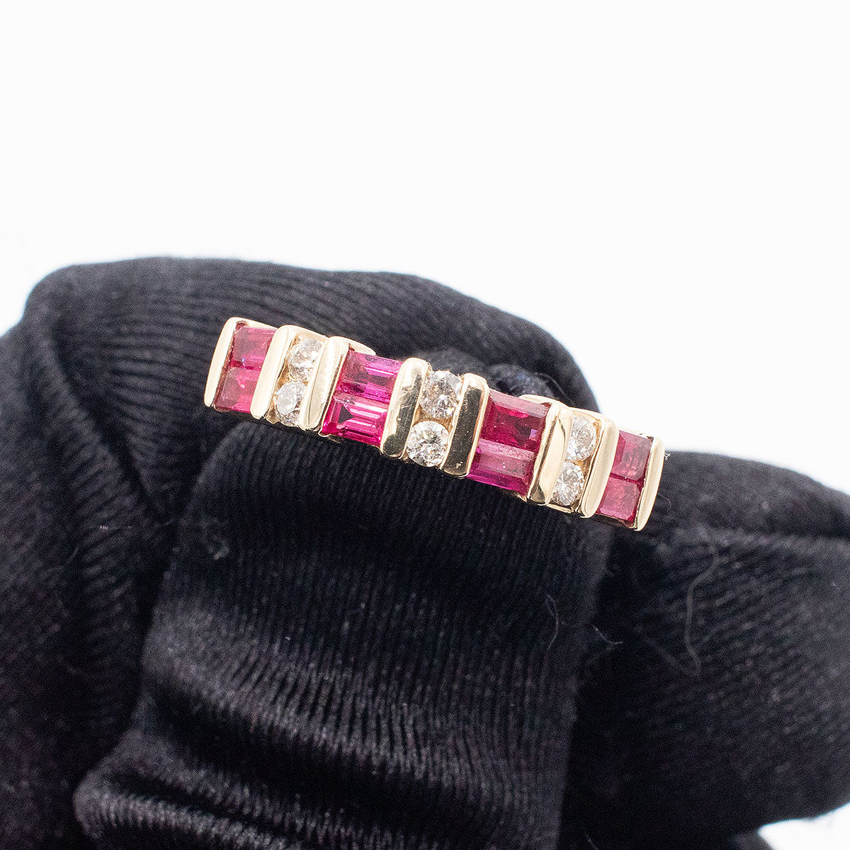 14k Yellow Gold Baguette Ruby & Diamond Ladies Band