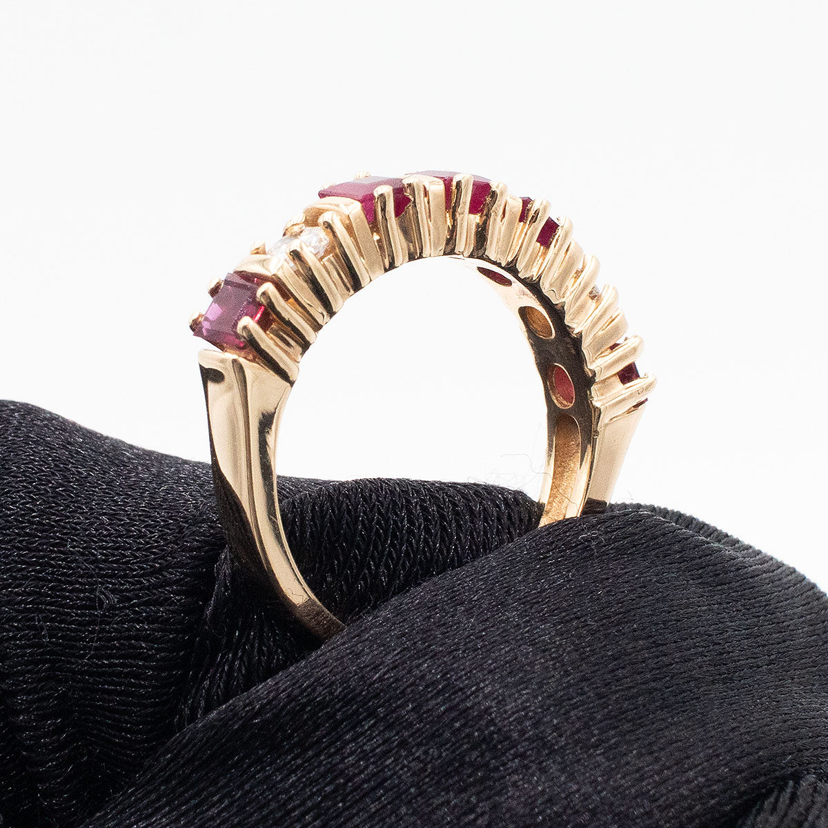 14k Yellow Gold Diamond & Ruby Ladies Band Ring