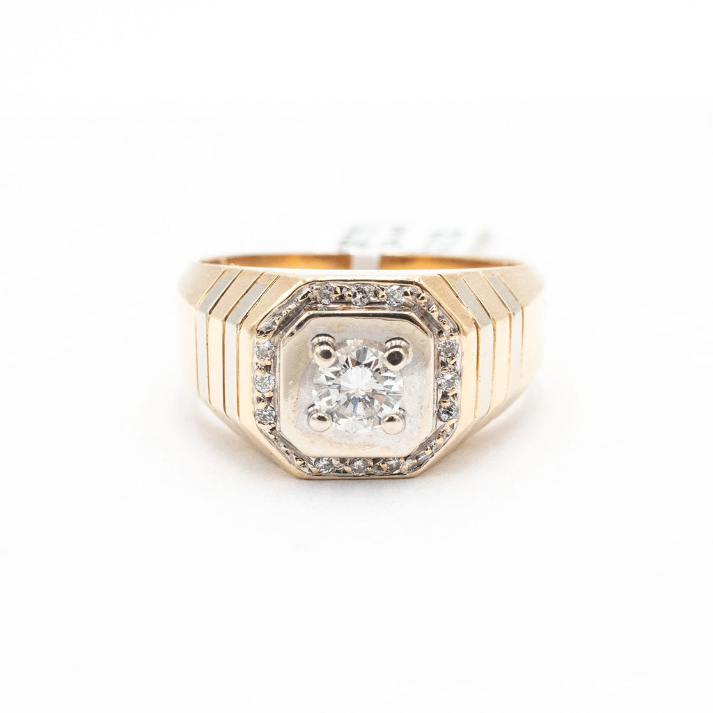 14k Yellow Gold Round Diamond Mens Wide Ring