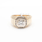 14k Yellow Gold Round Diamond Mens Wide Ring