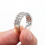 18k White Gold Three Row Diamond Halfway Wedding Band