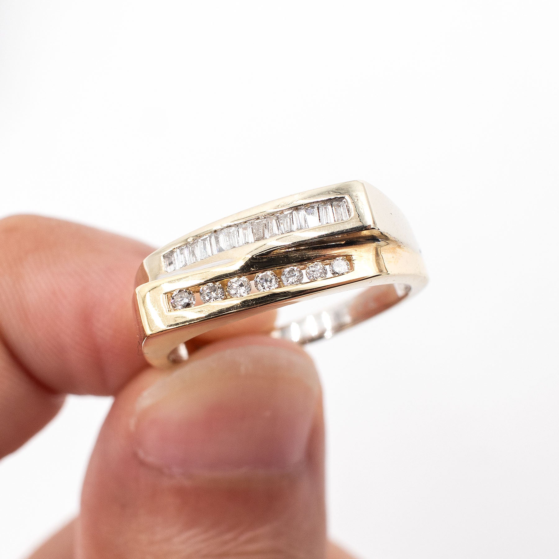 14k Two Tone Gold 0.42ctw Bezel Set Double Row Diamond Ring