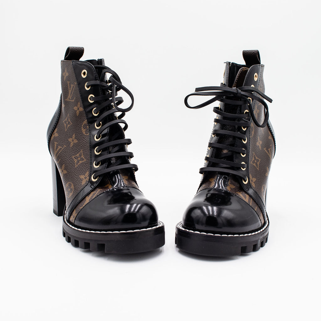 Louis Vuitton Star Trail Ankle Monogram Canvas Leather Heel Boots