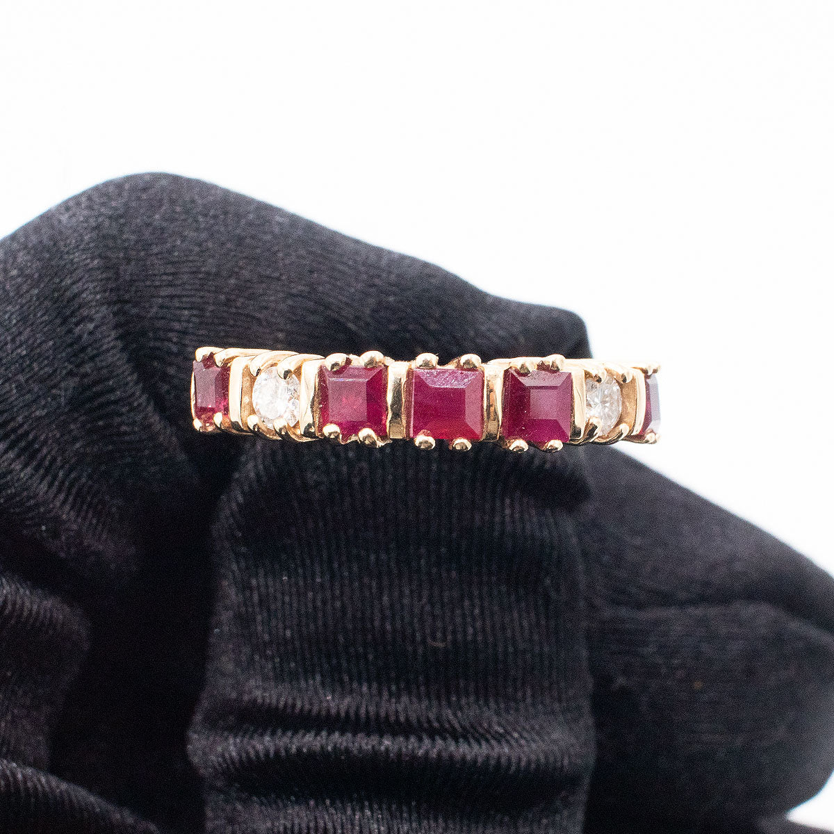 14k Yellow Gold Diamond & Ruby Ladies Band Ring