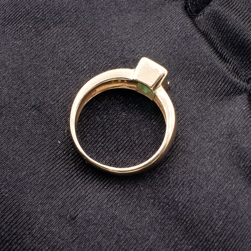 14k Yellow Gold Bezel Set Emerald & Diamond Ring