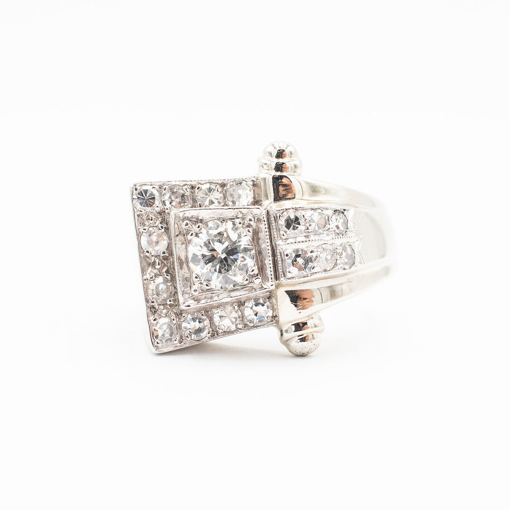 14k White Gold Euro Cut Diamond Pave Wide Ring