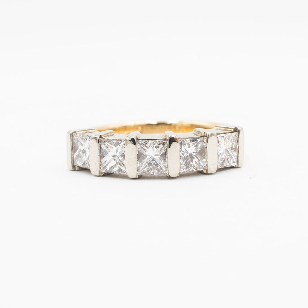 18k Two Tone 2ctw Princess Cut Diamond Ladies Wedding Band