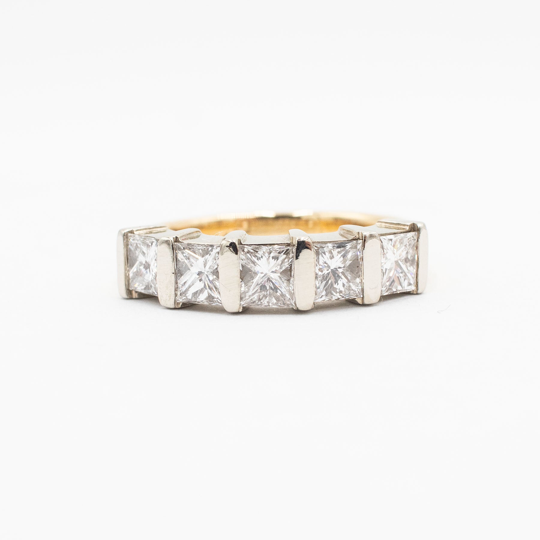 18k Two Tone 2ctw Princess Cut Diamond Ladies Wedding Band