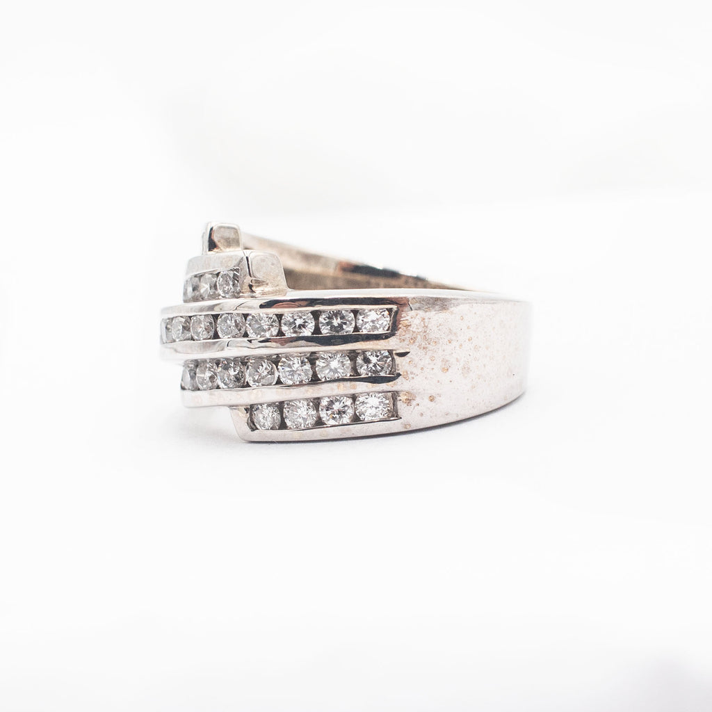 14k White Gold 1ctws Round Cut Diamond 5 Row Ring