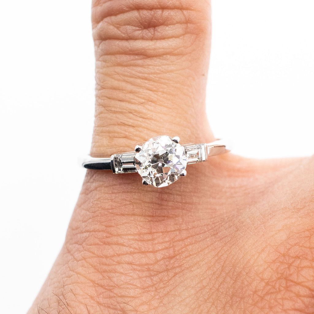 14k White Gold Old European Cut Round Diamond Engagement Ring