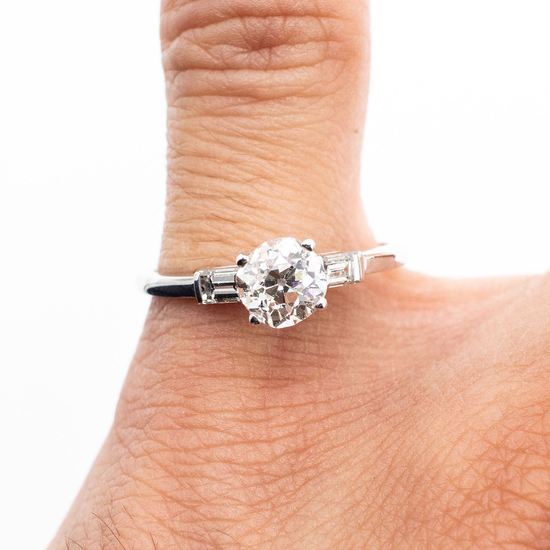 14k White Gold Old European Cut Round Diamond Engagement Ring